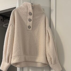 Express Cream Teddy Jacket with Button Detail